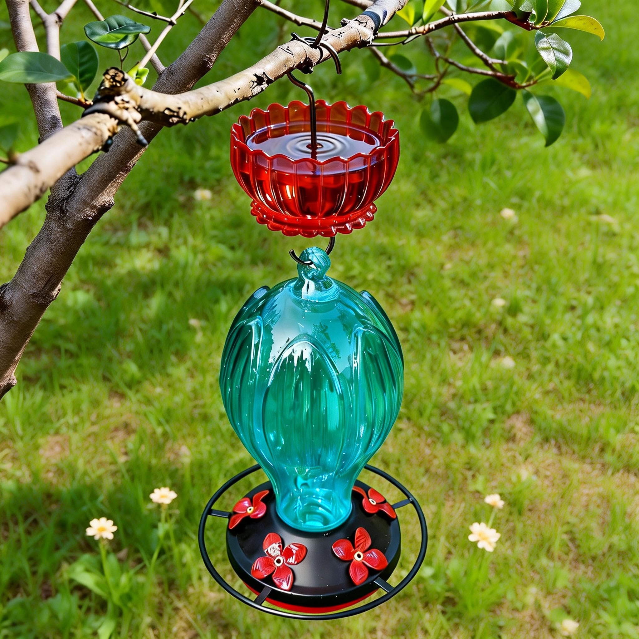 Foso de hormigas extra grande para comedero de colibríes, paquete de 2 unidades de 9 onzas de capacidad, protección contra insectos, margaritas rojas