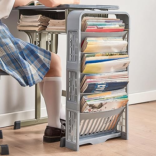 Estantería movible, estante para libros de 5 niveles, gran capacidad, compacto, resistente, estantería de almacenamiento multifuncional con caja de