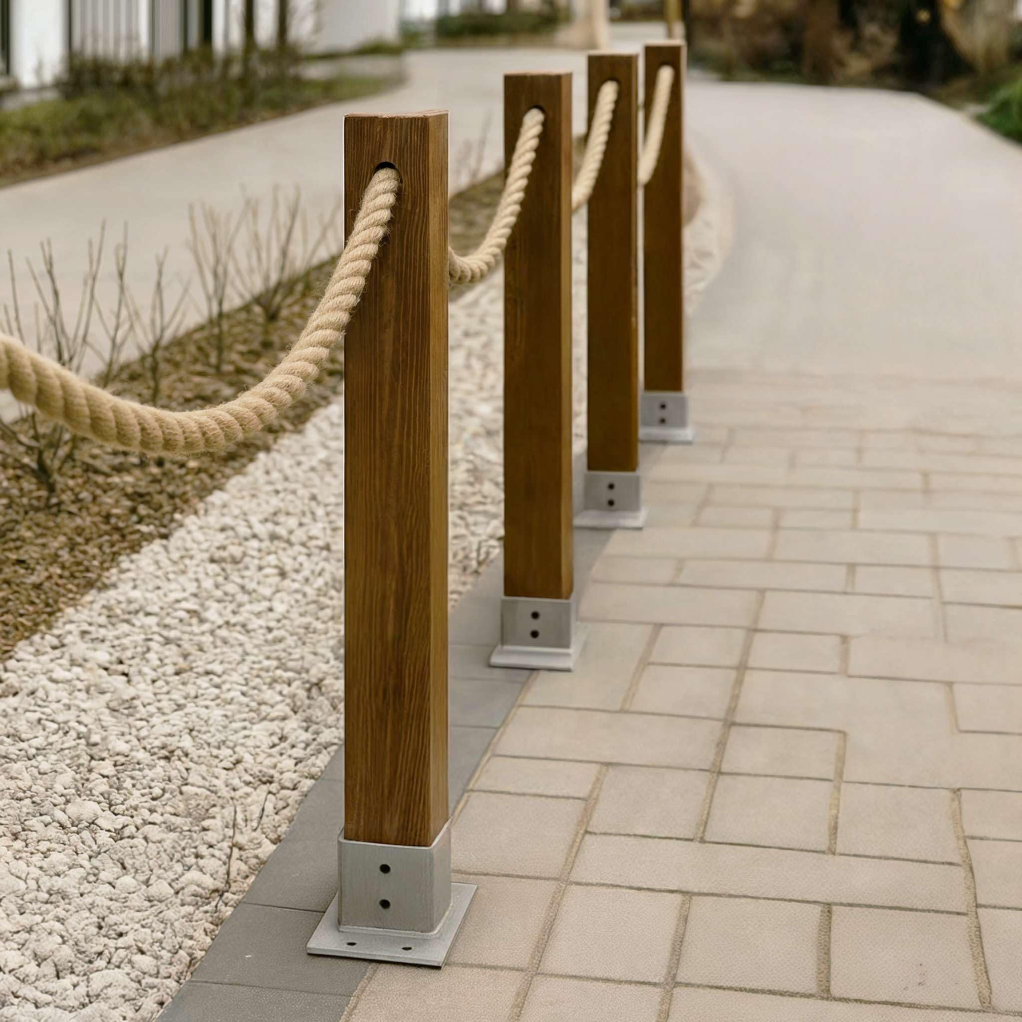 BOGATECO Panel de valla de madera con cuerda de yute, valla de vela, 8 m, 13 longitudes diferentes, kit de montaje que incluye funda de base con placa de enchufe