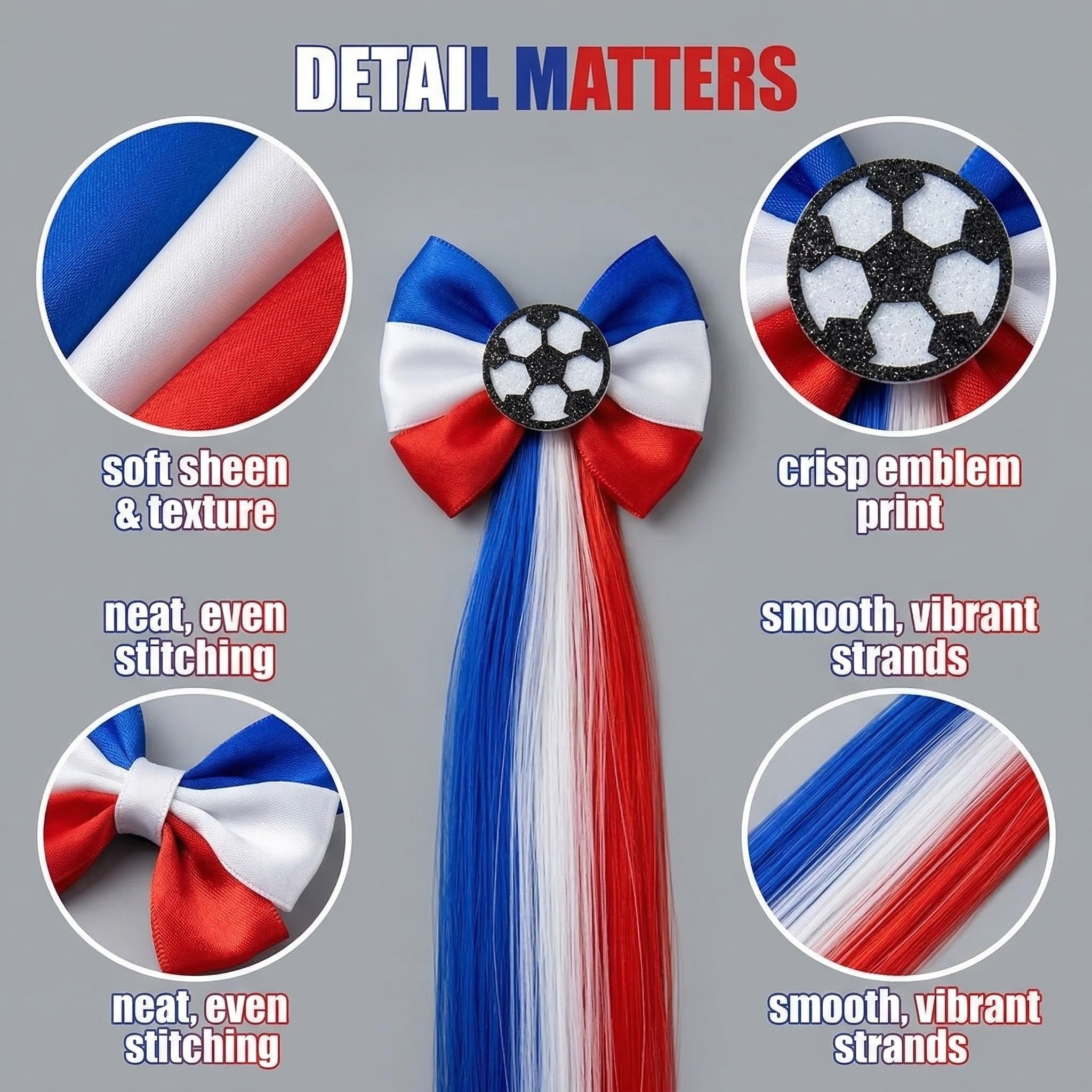 Accessoire Cheveux Fille Bleu Blanc Rouge Foot, Décoration Photo Supporters Football