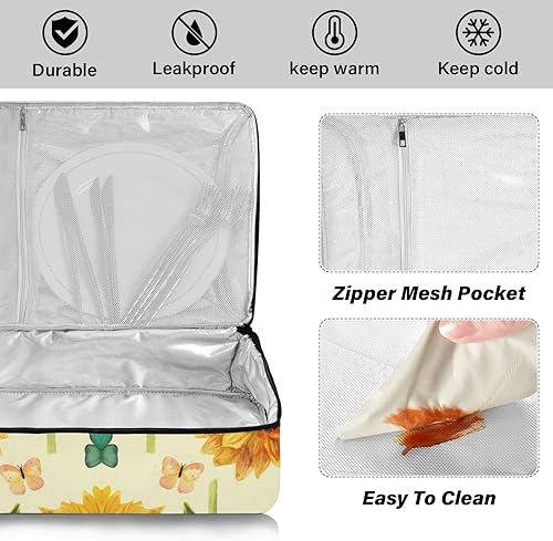 Miniatura 4 de xigua Cazuela de girasol vintage para almacenamiento de alimentos fríos o calientes, funda de transporte aislada perfecta para fiestas, picnics y