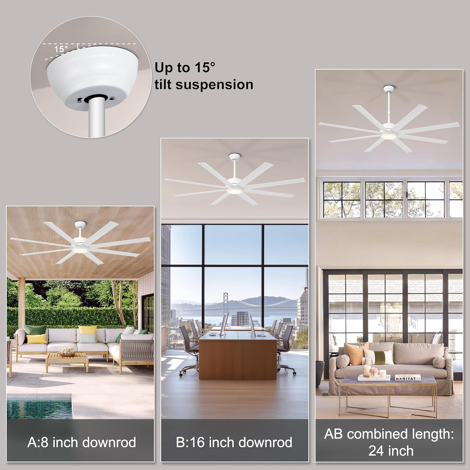 Image of the multifunctional remote control for the Ohniyou ceiling fan, showing buttons for fan speed, light control, timer, and reverse function.
