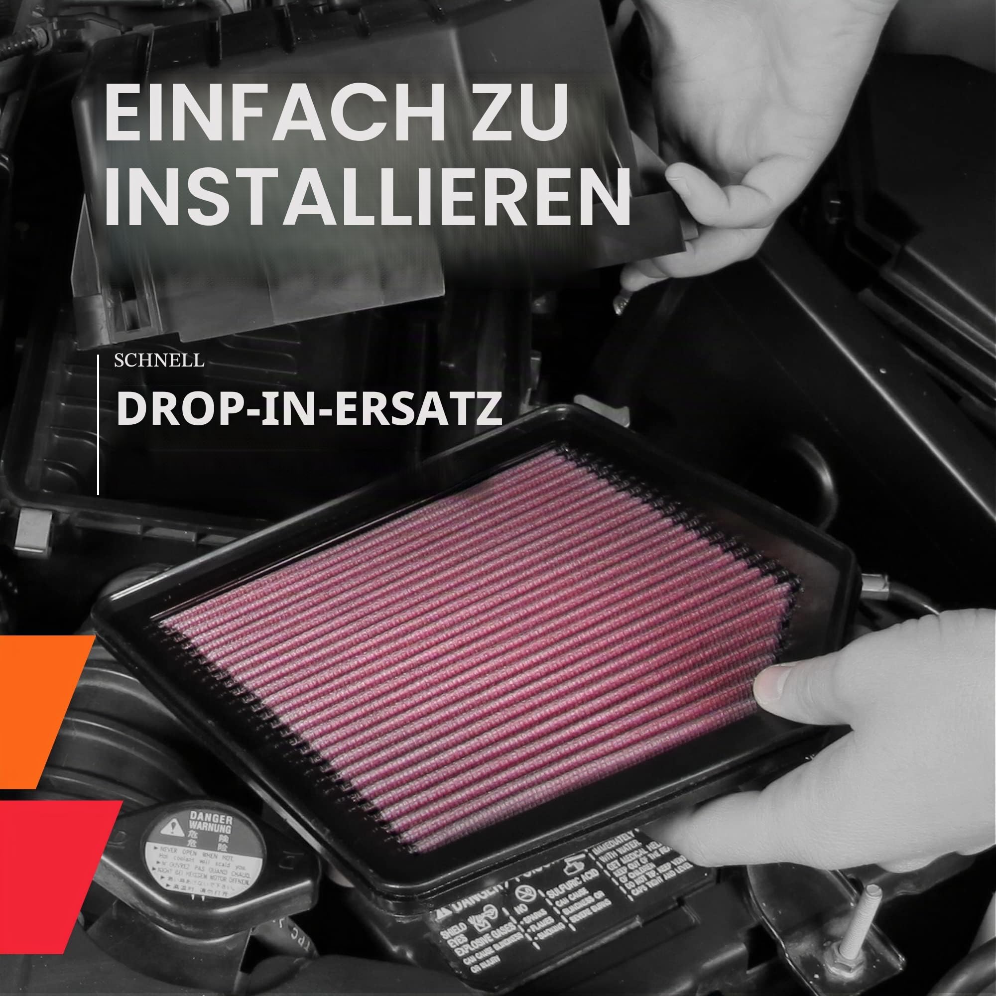 K&N E-0661 Waschbarer und wiederverwendbarer KFZ Tauschluftfilter, Rot