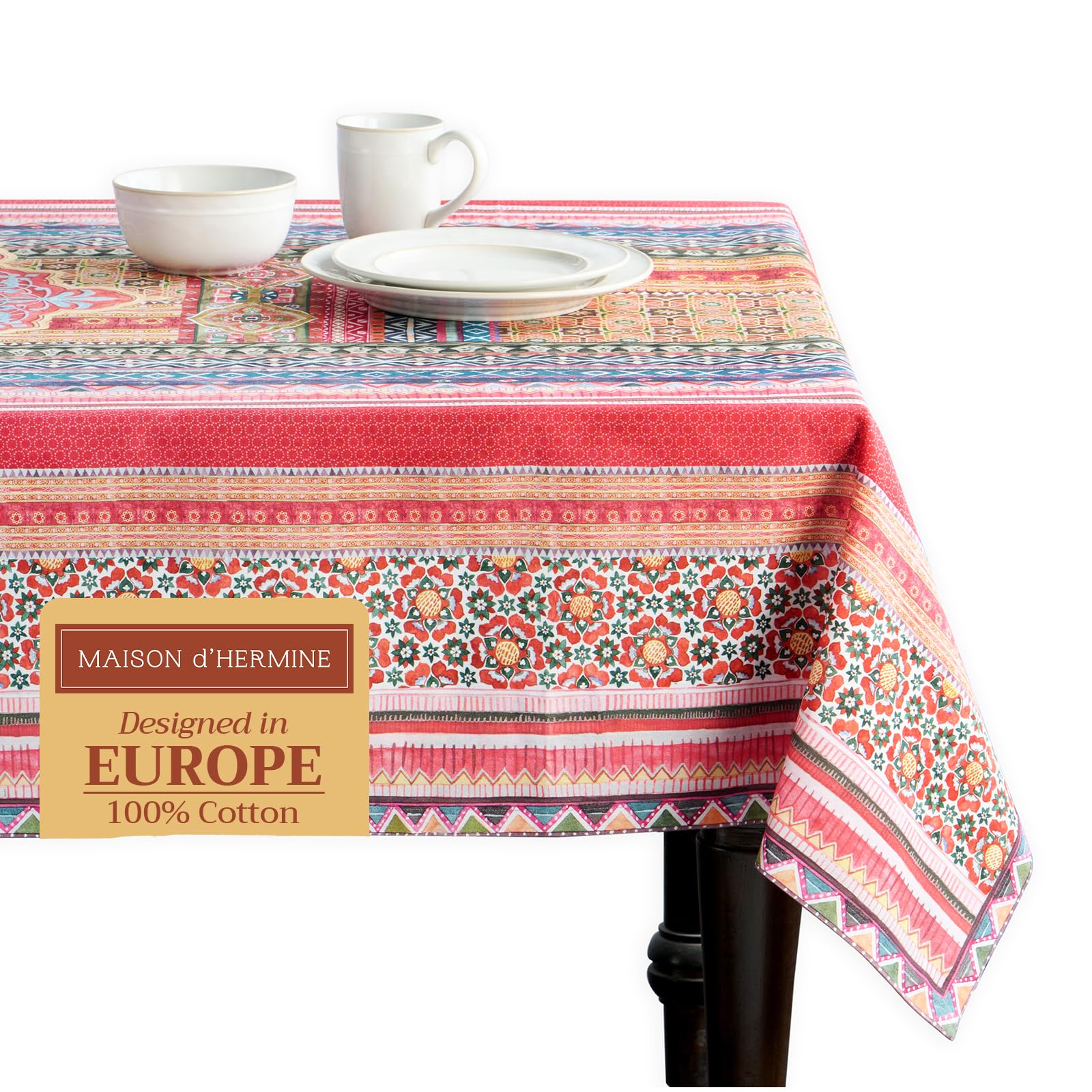 Maison d' Hermine Table Cloth Rectangle Table 100% Cotton 230 cm x 140 cm Tablecloth Reusable Everyday Use for Christmas Decorations Dining Farmhouse Home Party Festive (Ispahan)