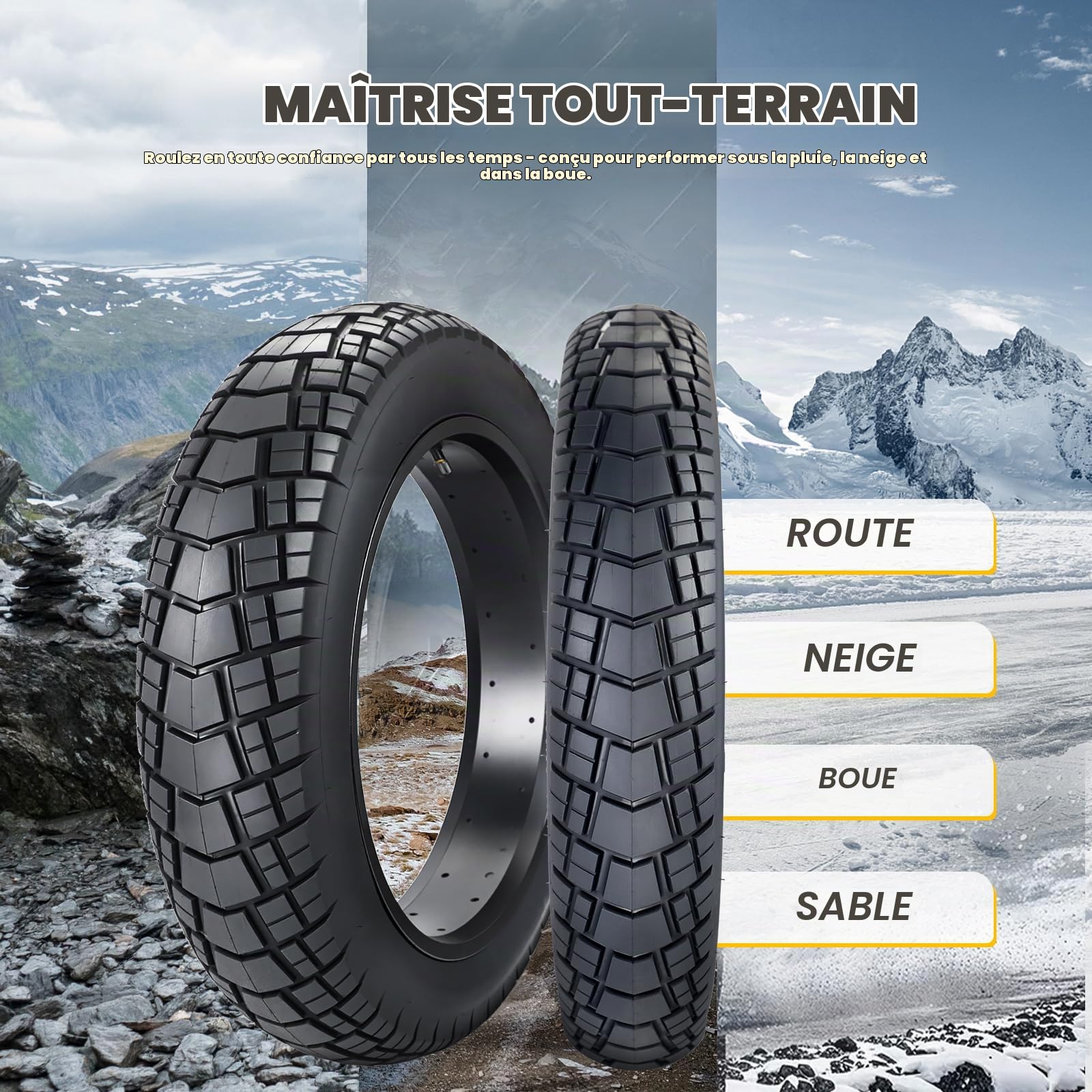 WEEROCK Fatbike Pneu de vélo électrique 16/20/26 x 4,0 pouces - Pneu de vélo électrique haute performance - Pneu de rechange pliable pour tous les types de terrain