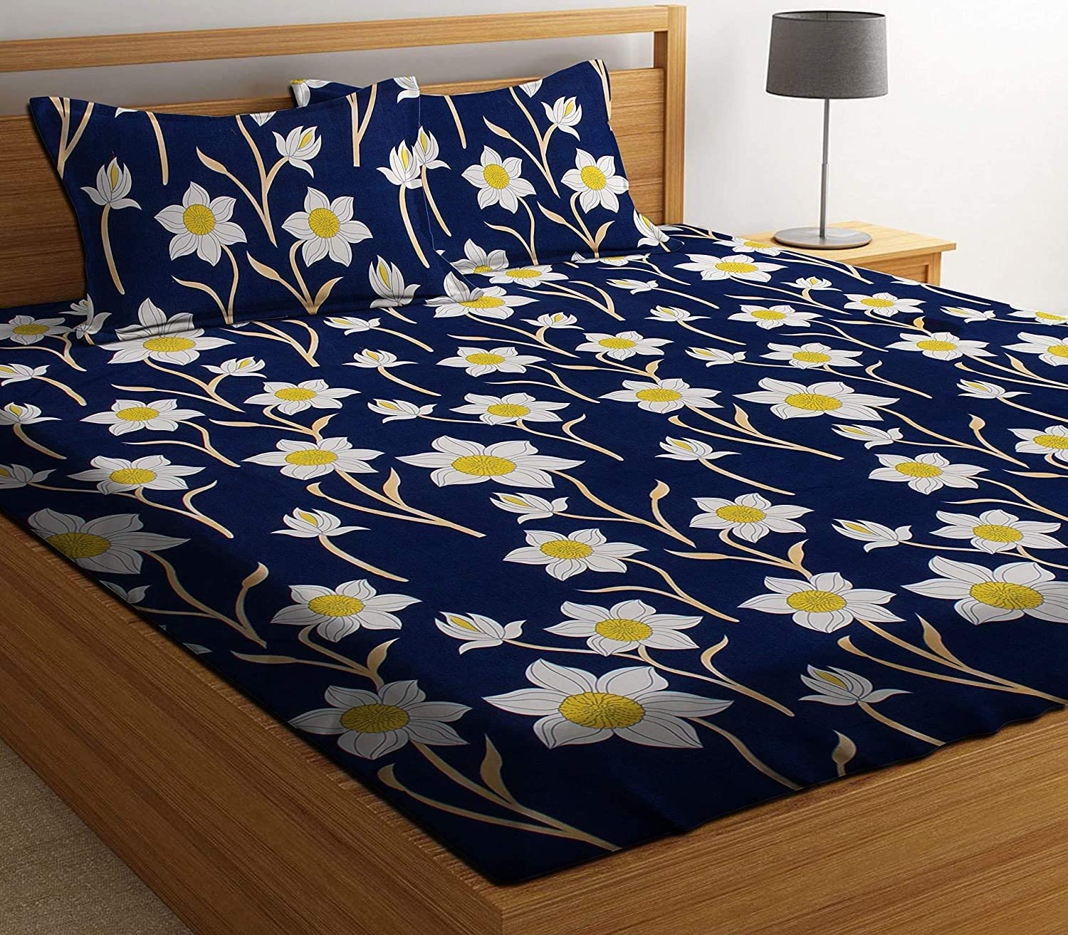 BEVI Bedsheet for Single Bed | 144 Tc Bedsheet with Pillow Cover, Floral Printed Bedsheet for Home & Bedroom | Soft & Breathable Bedding for Home, (Blue Yellow Flower)-image-4