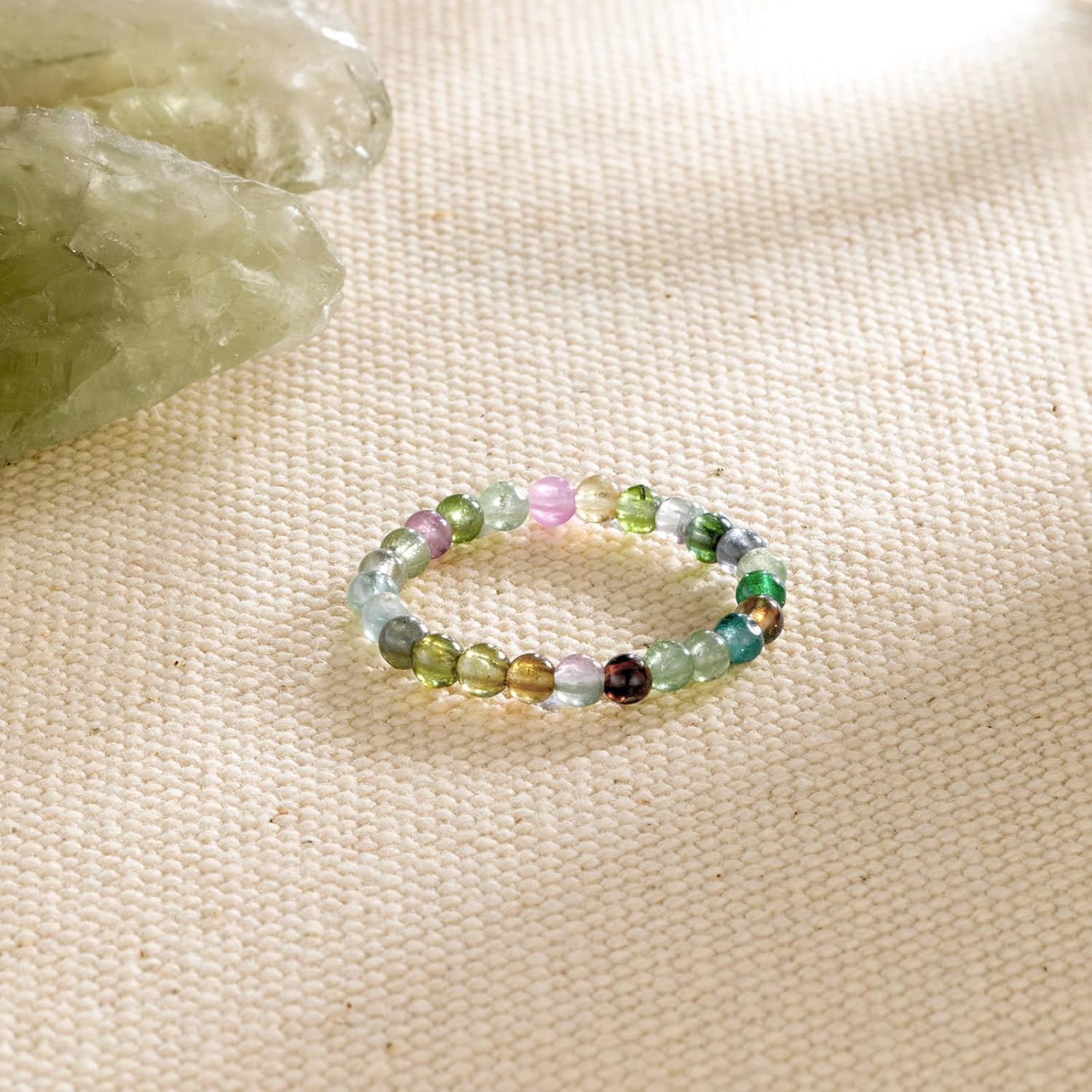 Natural Gemstone Stretch Beaded Rings for Women Stackable Dainty Elastic Crystal Rings Jewelry - Image 3