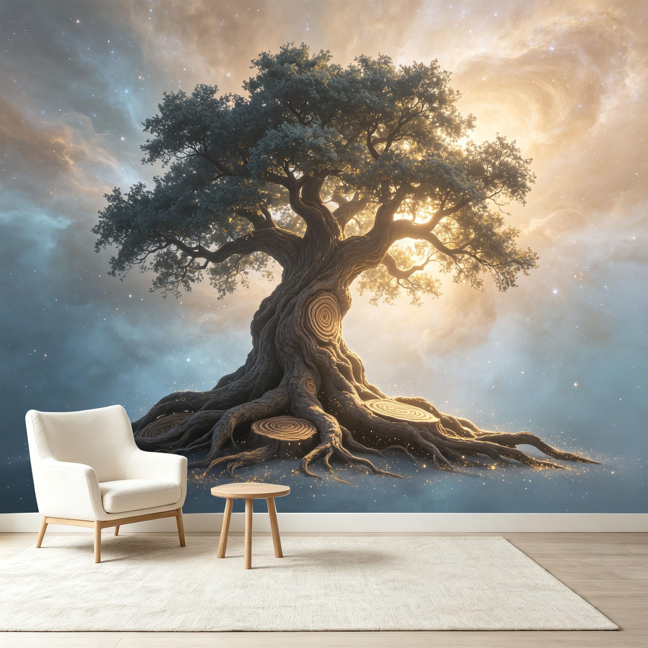 Custom Size Wall Murals Cosmic Ancient Tree Nebula Energy Giant Tree Self-Adhesive Wall Fabric Removable Wallpaper Wall Decor for Living Room Bedroom Bathroom