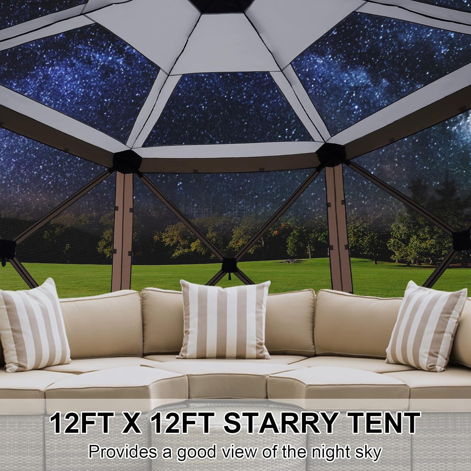 COBIZI 12x12FT Pop Up Gazebo Screen Tent Screen House for Camping, Screen Room with Mosquito Netting, Hub Tent Instant Screened Canopy with Carrying Bag and Ground Stakes, Brown