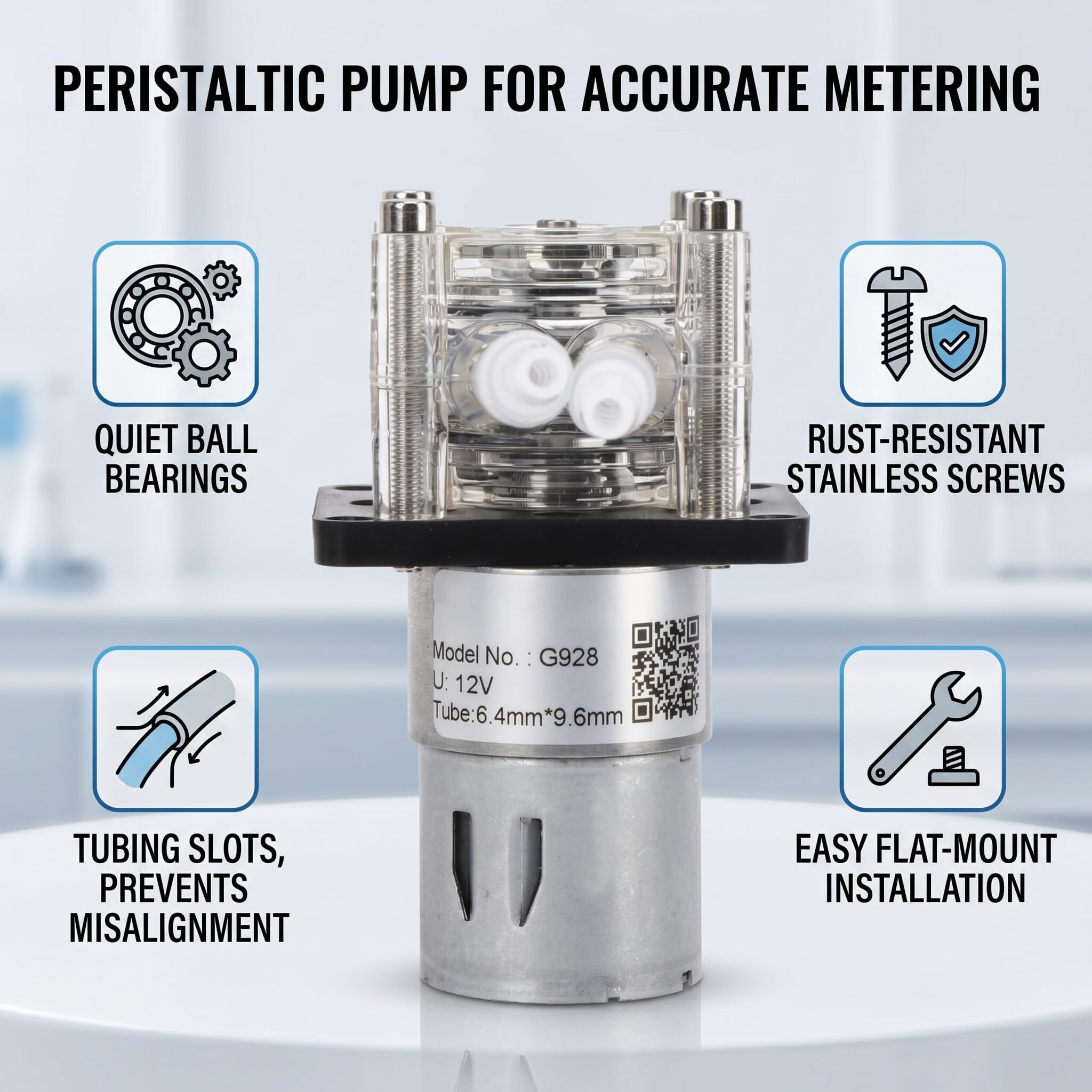 Bomba peristáltica de flujo grande Bomba dosificadora Bomba de líquido peristáltica G928, 500 ml/min, bomba dosificadora peristáltica con gran caudal para laboratorios de acuarios (12 V)