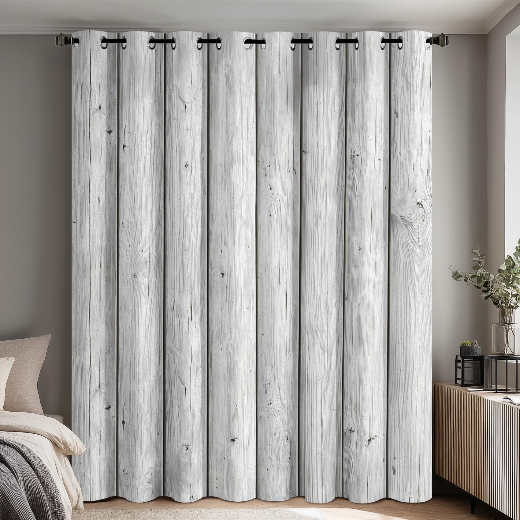 Générique Rideau Occultant Planche de Bois, Rideaux Motif Planche en Bois Blanc, Lot de 2 Rideau et Draperies Intérieurs à Oeillets, Rideaux pour Cuisine Chambre Salon, 75x166 cm (LxH) B-D124