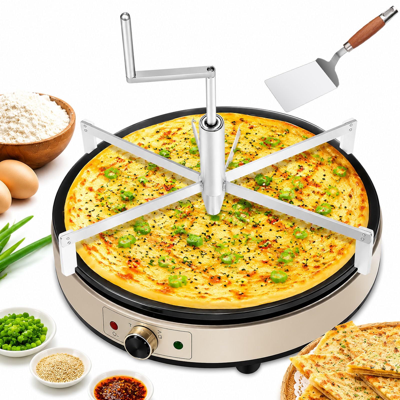 Espátula para crepes de 40 cm, de acero inoxidable, para extender la masa de crepes y tortitas, antiadherente, ideal para preparar masa de pizza y tortitas. Para uso doméstico y profesional.