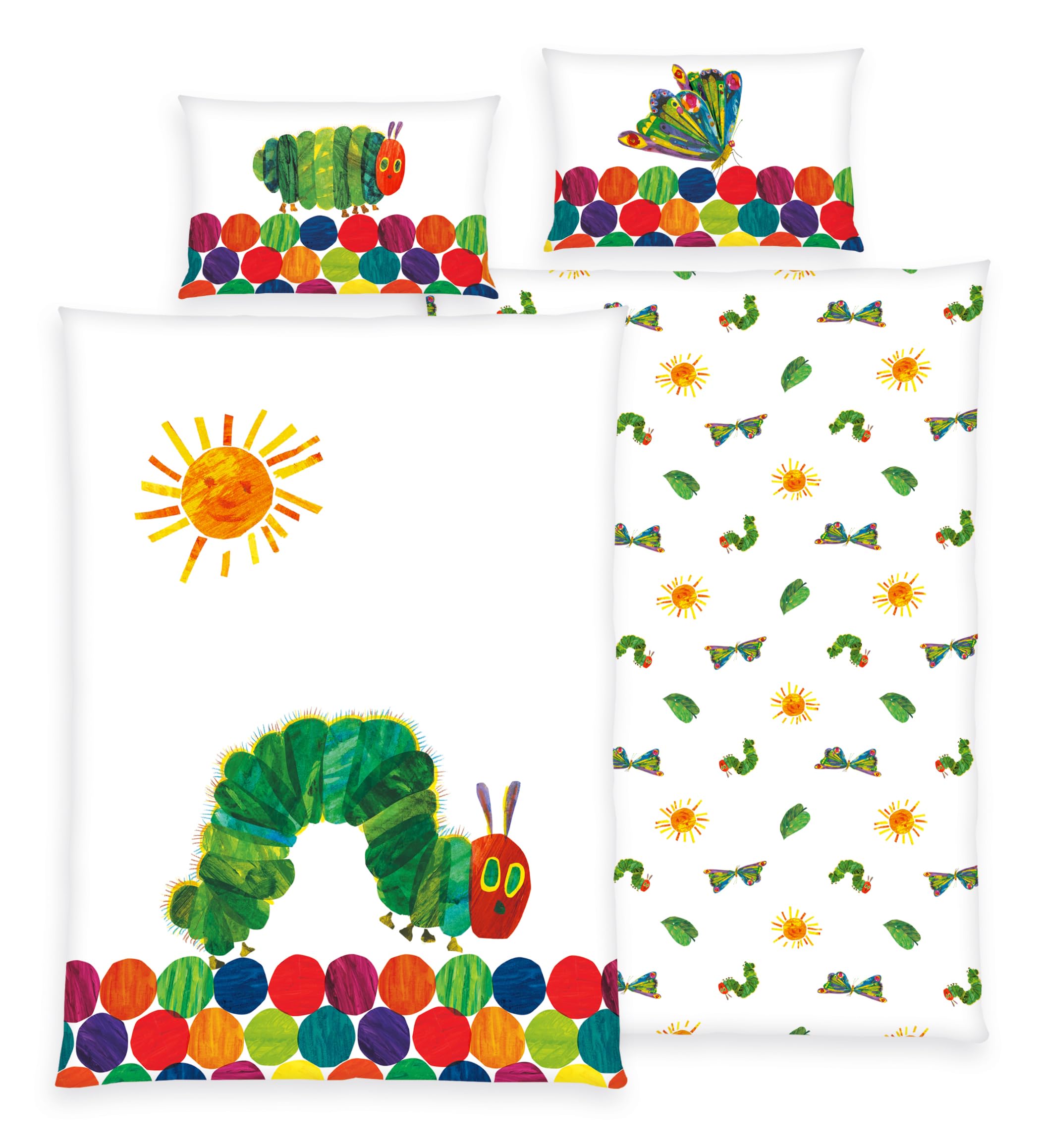 Die kleine Raupe Nimmersatt Bettwäsche 40x60 + 100x135 cm, 100% Baumwolle mit Reißverschluss