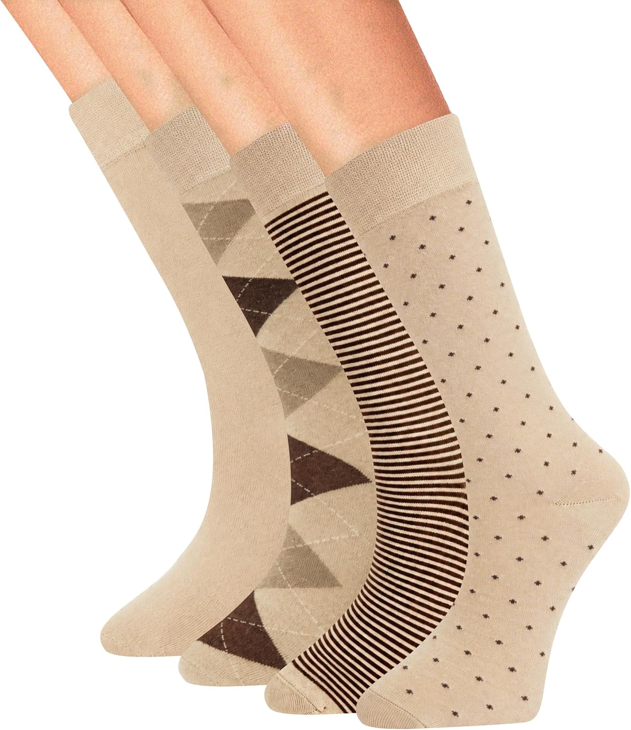 Men Bamboo Dress Socks, Size 9-12, Patterned Business Socks, Breatable, 4 Pairs