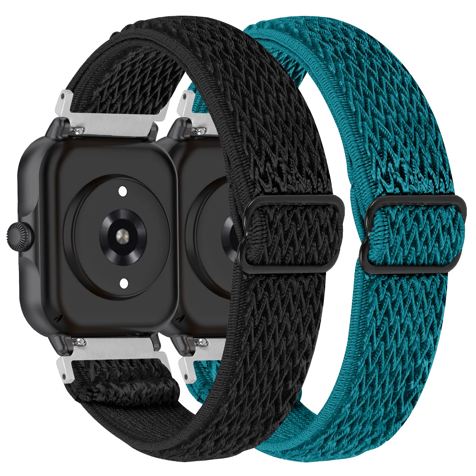 RuenTech Elastic Bands Compatible with Letsfit IW1 Lite Smart Watch Band, Replacement Stretch Braided Elastics Nylon Wristband Sport Loop Strap for Letsfit IW1 Lite(not for IW1/Lite/IW2)(Black&Slate)