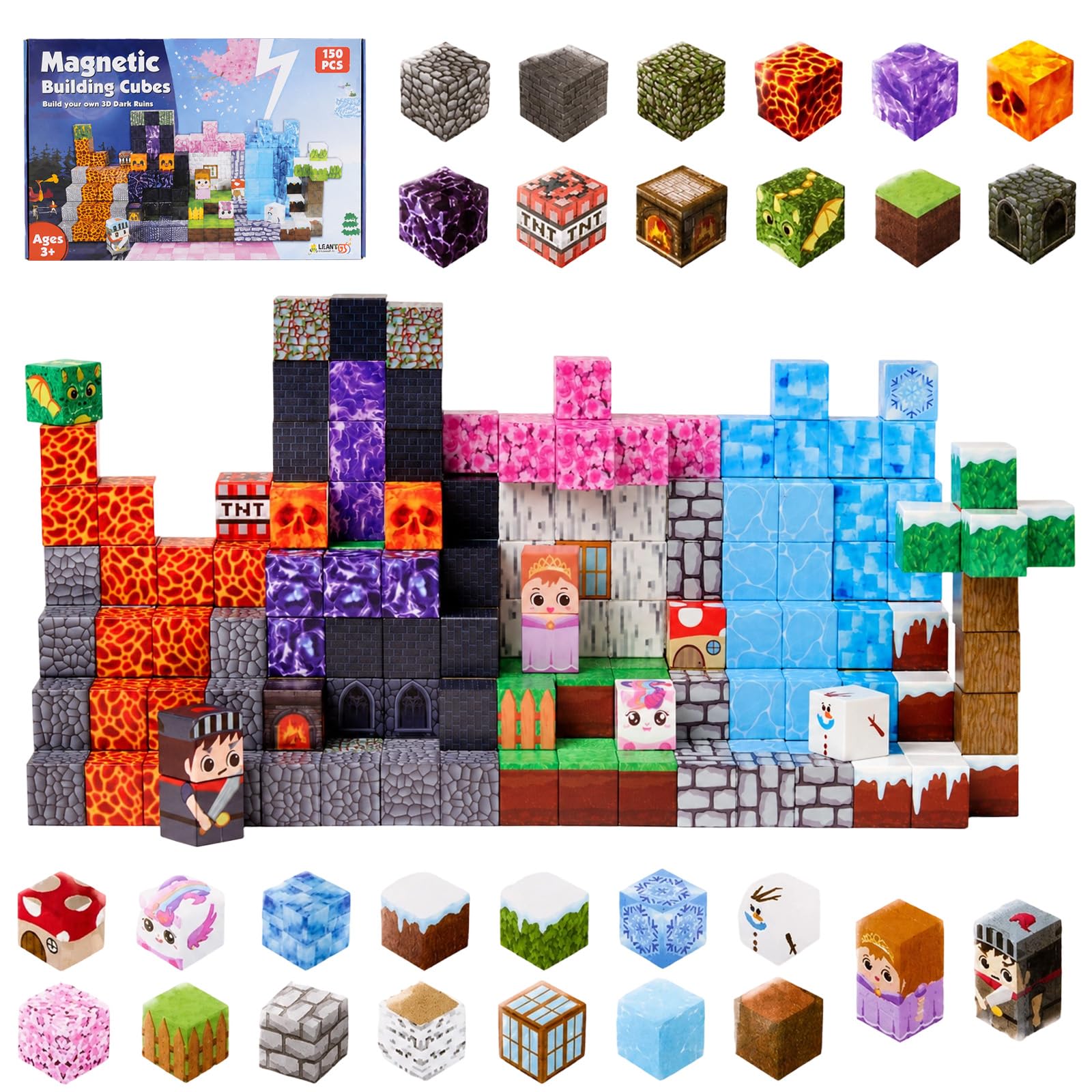 FERNVALE Magnetic Building Blocks, STEM Magnetic Tiles Construction Toys for Boys Girls Age 3 4 5 6 7 8 9 10, Magnetic Cubes Building Set, Sensory Learning Educational Toys (Style A (150pcs))
