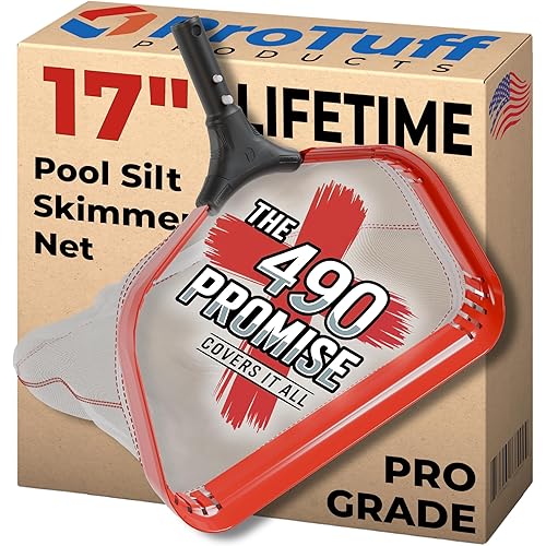 ProTuff 17" Silt Net Pool Skimmer for PROS – “490 Promise” Unlimited Unconditional Replacement – Ultra-Durable Ultra Fine Net for Silt – Heavy-Duty Aluminum Frame, EZ-Clip & Deep Bag for Cleaning