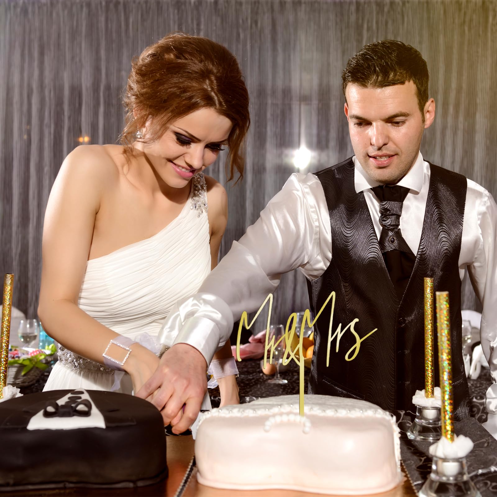VEHFA - Decorazione per torta nuziale Mr and Mrs in legno rustico, decorazione per torte per sposa e sposo, matrimonio, fidanzamento, anniversario di matrimonio