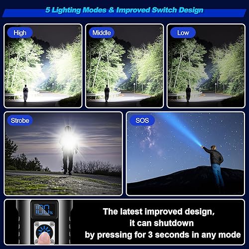 Miniatura 5 de Linternas LED superbrillantes, 500000 lúmenes, linterna potente recargable, linterna USB, alta potencia para acampar