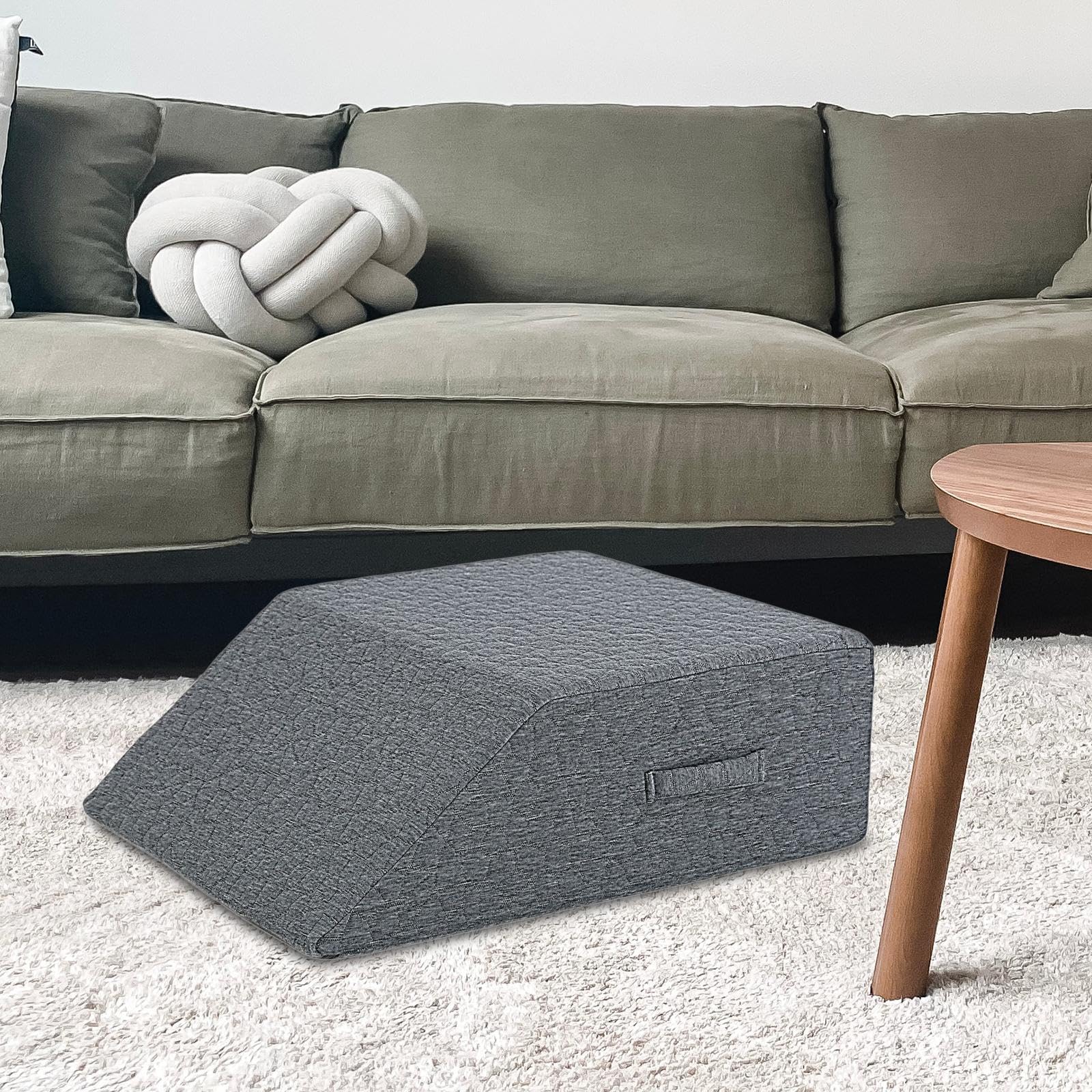 Almohada de espuma viscoelástica para piernas con cuña para soporte de tobillo y respaldo, cojín ergonómico con asa, 23.62 x 19.69 x 7.87 pulgadas, color gris oscuro