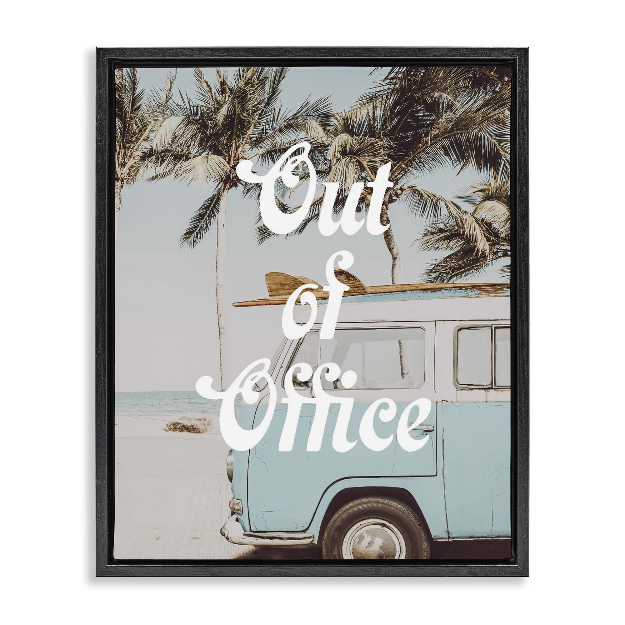 Stupell Industries Jet Black (Matte) 'Retro Out Of Office Beach', Floating Frame Canvas Art, Black, 25 X 31 Inches, Easy To Hang And Sturdy, Made In Usa, By Lil' Rue