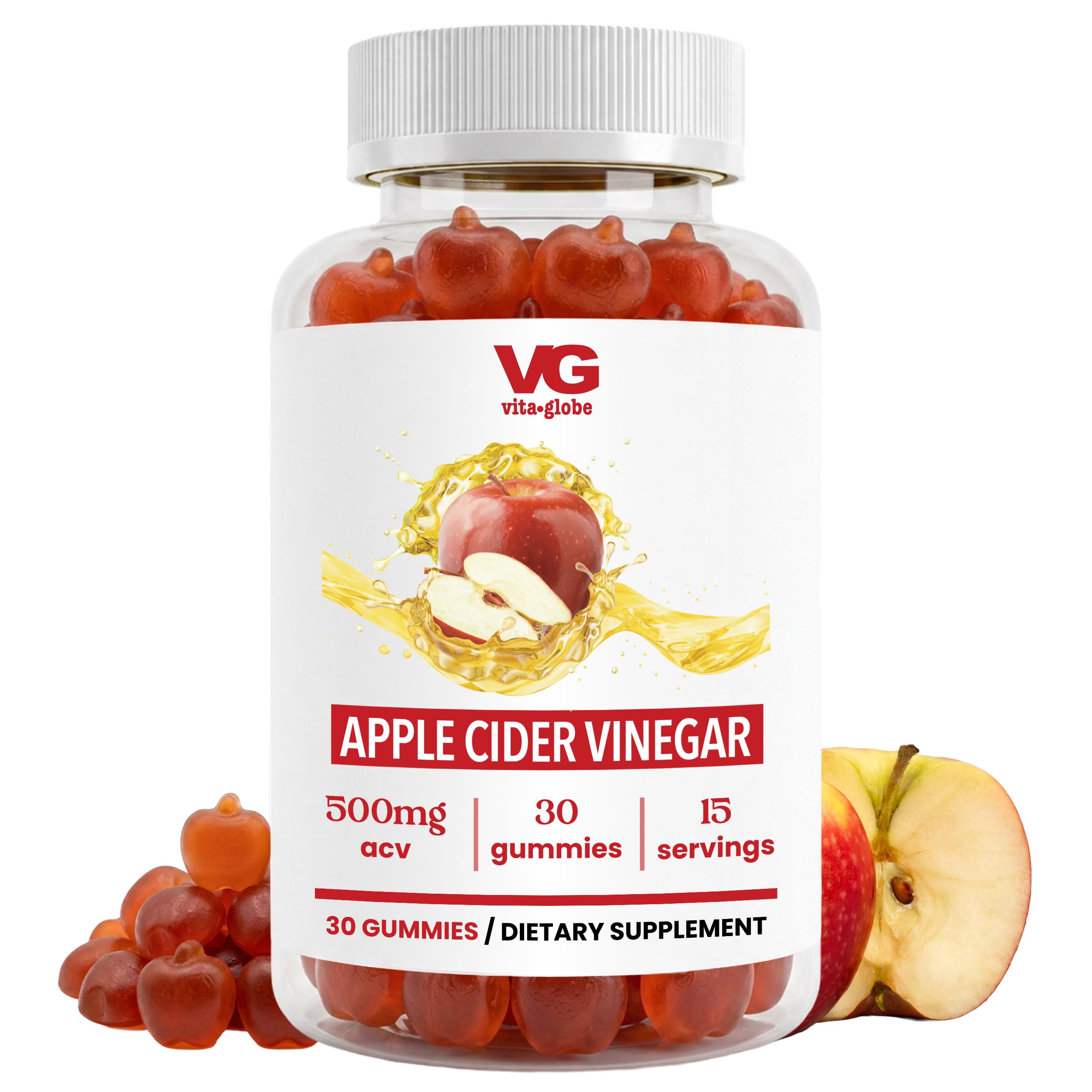VITA GLOBE Apple Cider Vinegar Gummies 500mg with Mother, B6, B12 & Folate