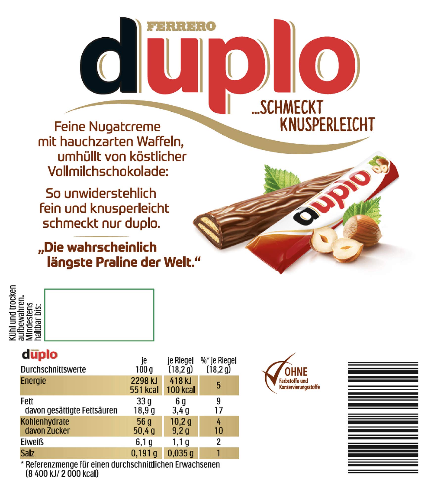 Duplo Big Pack – Schokoriegel mit feiner Nugatcreme, knuspriger Waffel & zarter Vollmilchschokolade – 15 Packungen mit je 18 einzeln verpackten Riegeln
