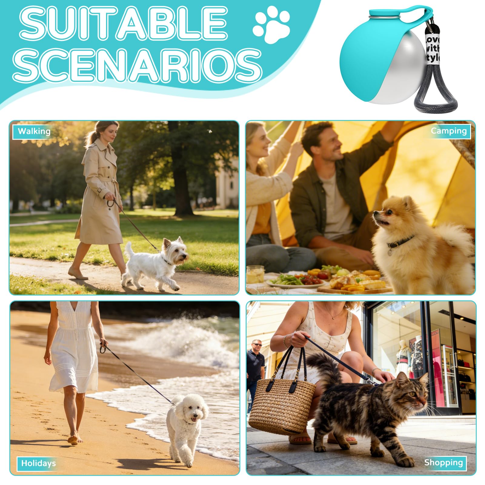 Botella para perros para viajes, 285 ml, de acero inoxidable, botella de agua con cuenco, para perros, portátil, de viaje, a prueba de fugas, botella compacta para perros para viajes (D) — view 8
