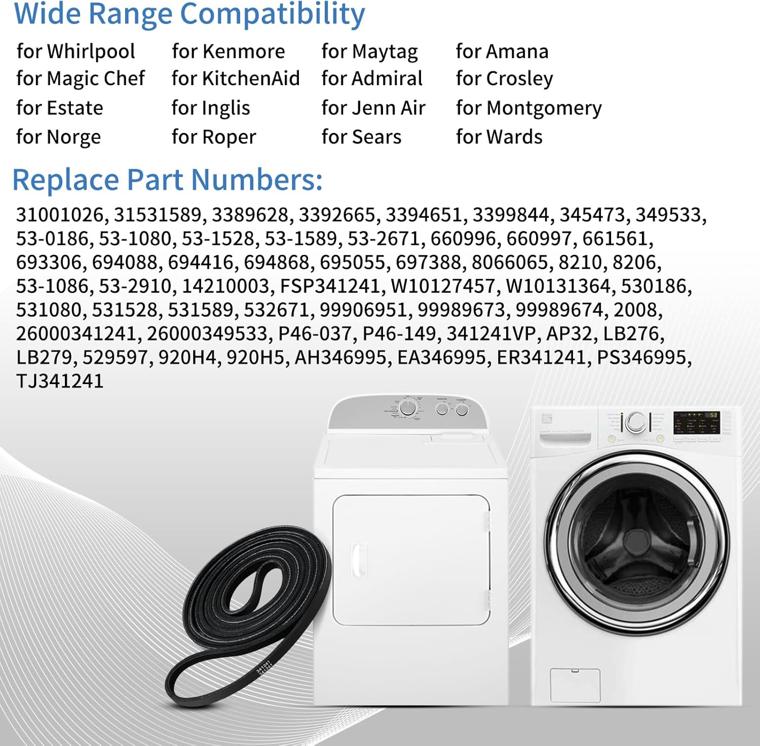 6PCS 341241 Dryer Drum Belt Replacement for Whirlpool Kenmore Amana Maytag KitchenAid Magic Chef Dryers Replaces AP2946843 PS346995 FSP341241 W10127457 FS346995 694088 8066065 Belt