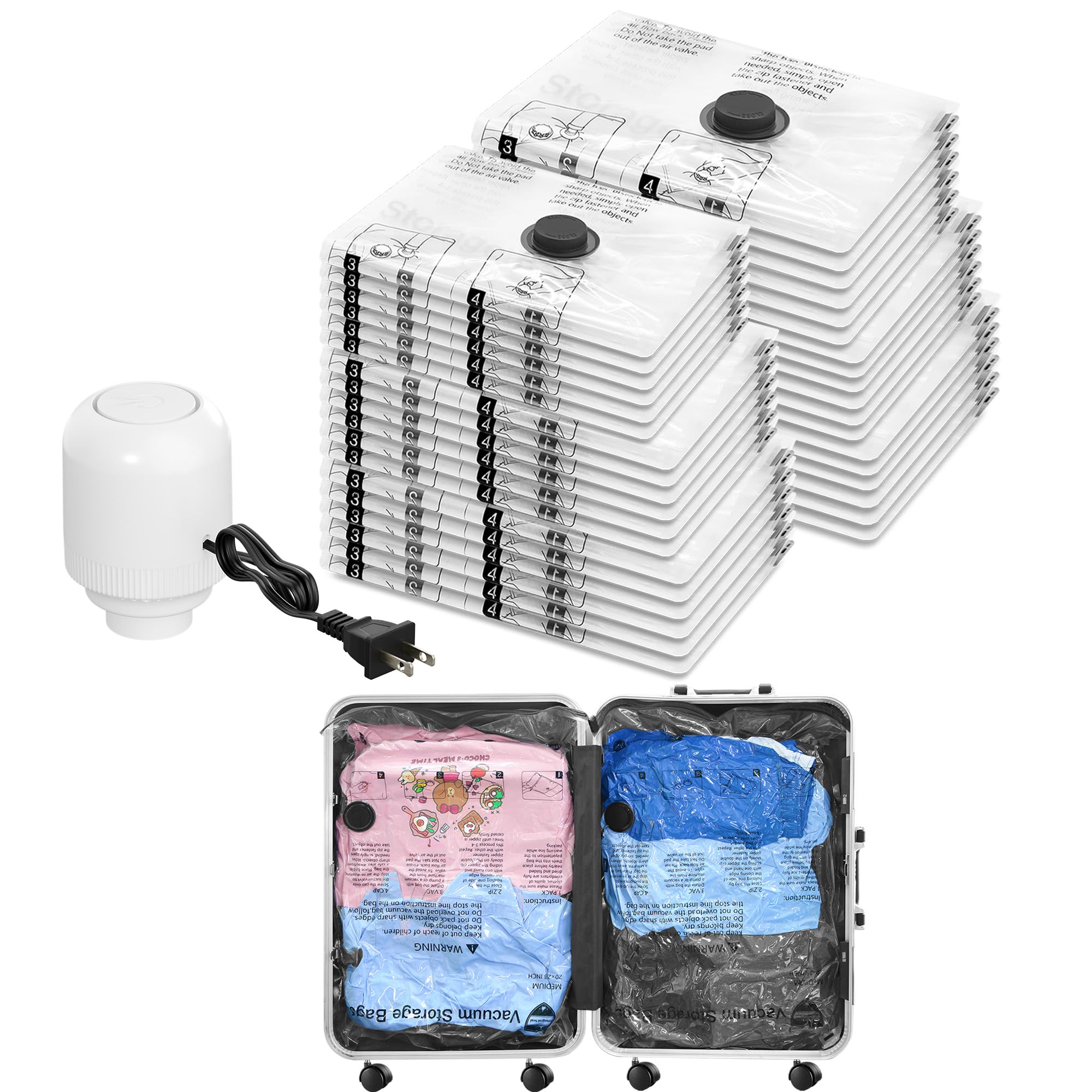 Vakuum-Aufbewahrungsbeutel mit elektrischer Pumpe, platzsparende Dichtung, Kompressions-Verpackungsbeutel für Kleidung, Bettwäsche, Decken, Kissen, 36 Combo