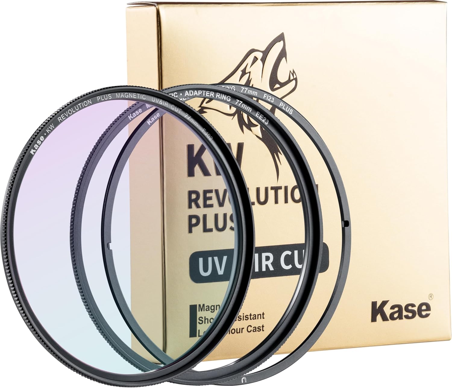 Kase KW Revolution Plus Magnetic Shockproof UV IR Cut Filter Low Reflection Optical Glass Incl Inlaid Adapter (77mm)