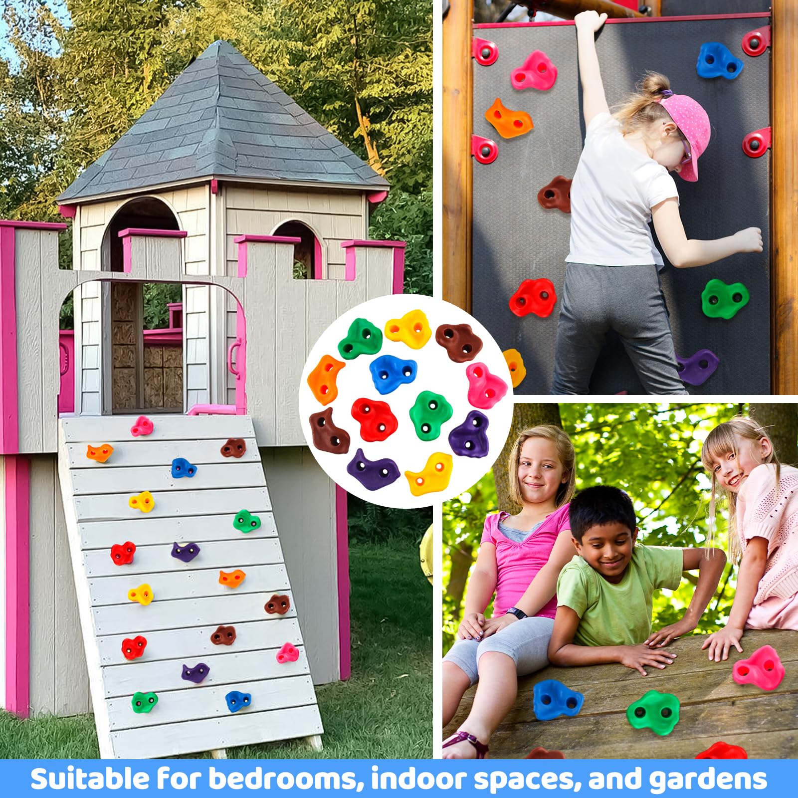 Prese Arrampicata Bambini, 12 Pezzi Supporti da Arrampicata, Kit per Arrampicata su Roccia per Interni ed Esterni con Viti di Fissaggio
