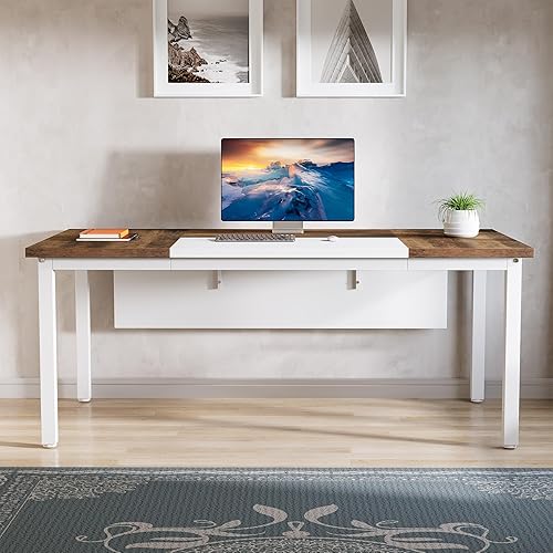 Miniatura 10 de Tribesigns Escritorio simple para computadora de 55 pulgadas, mesa de escritorio de oficina en casa para estación de trabajo, nogal oscuro + patas