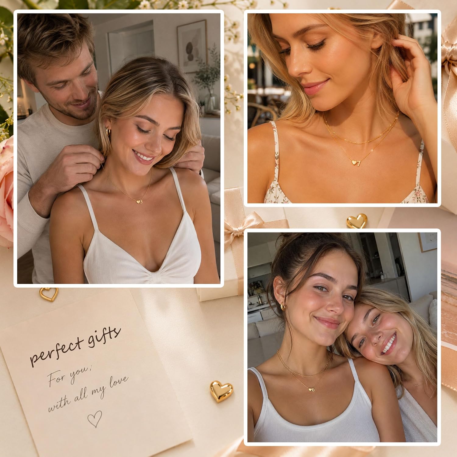 Number Necklace for Women 14K Gold Plated Layered Chain