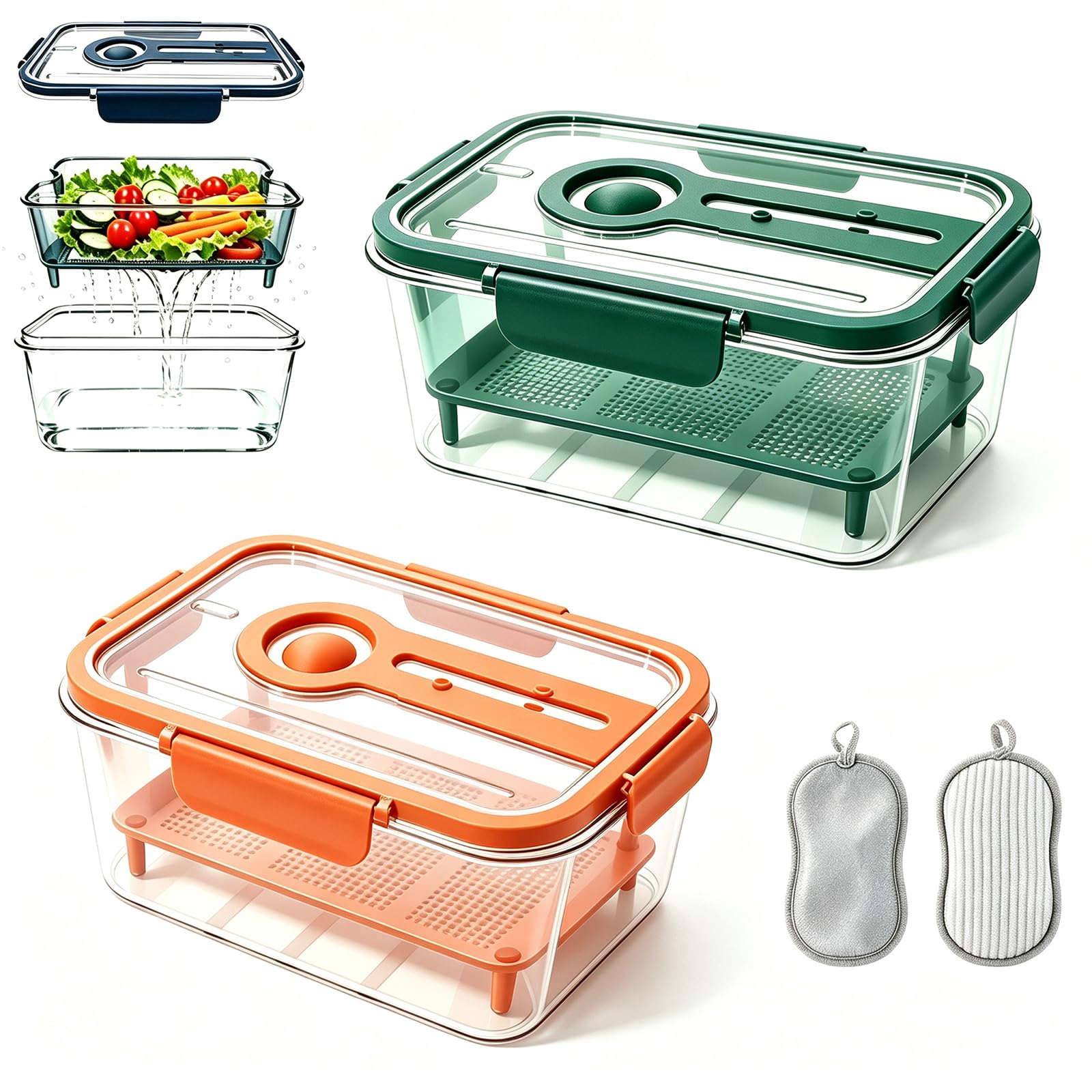 Jmwub Food Storage Containers for Fridge with Removable Colander (2PC-A)