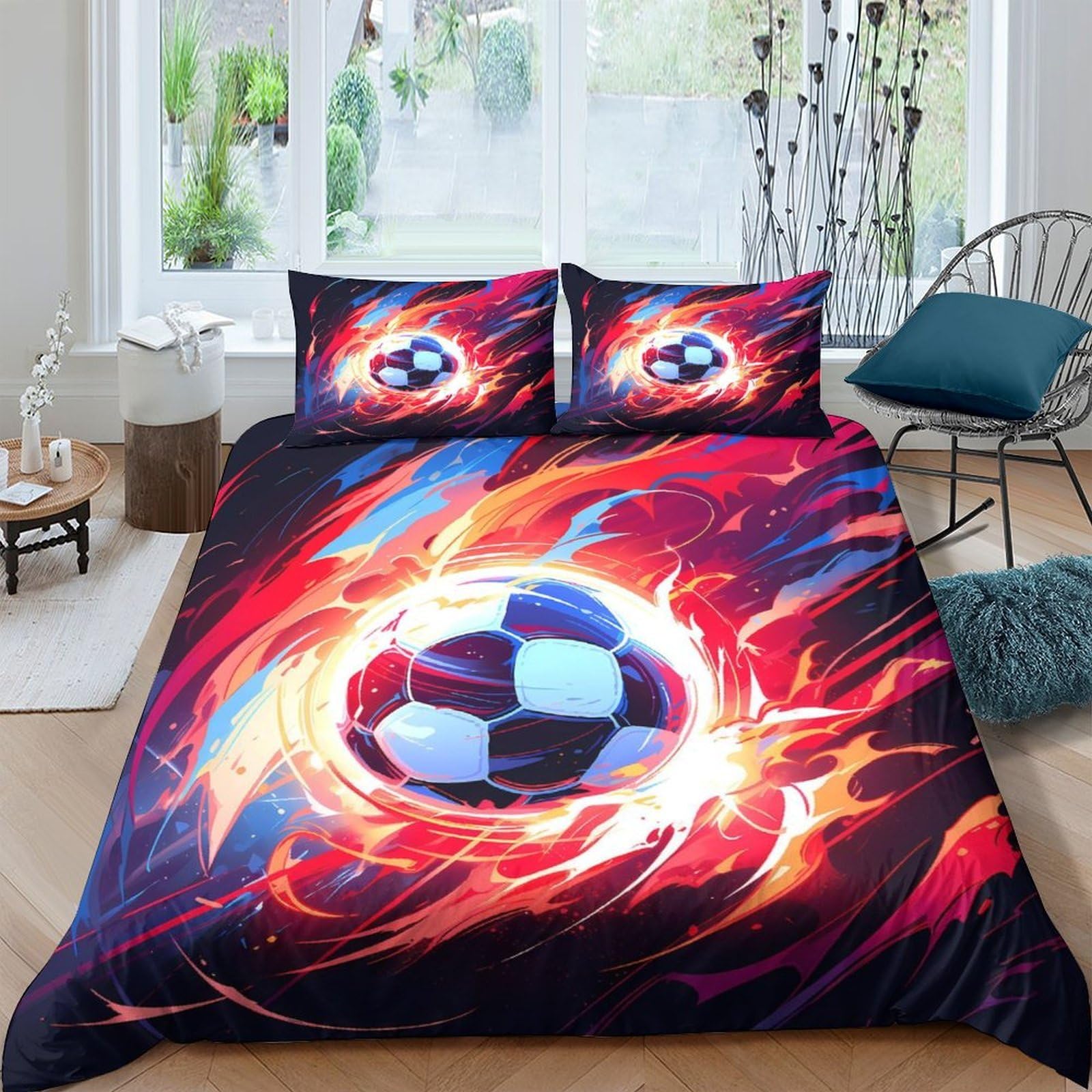 Ctjqhvkz Style-9 3D Printed Flaming Soccer Fitted Sheet Microfiber Soft Bed Cover For Bedroom Guest Room Dorm Mattress Decor Single（135X200cm）