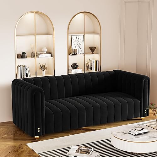 Miniatura 3 de ZHIXING - Moderno sofá de terciopelo de 81.3 pulgadas para sala de estar, cómodo sofá de oficina tapizado de 3 plazas con reposabrazos altos y patas