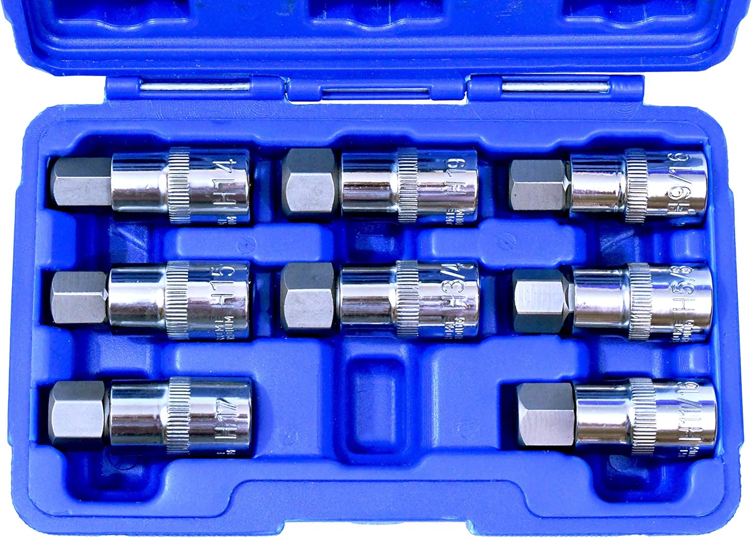 1/2Inch Drive Jumbo Hex Bit Socket Set, S2 Steel 8Piece Set SAE