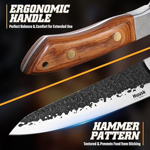Miniatura 6 de Huusk Juego de cuchillos de carnicero, juego de 5 cuchillos de chef de carnicero, cuchillo vikingo de chef forjado a mano y cuchillos utilitarios,