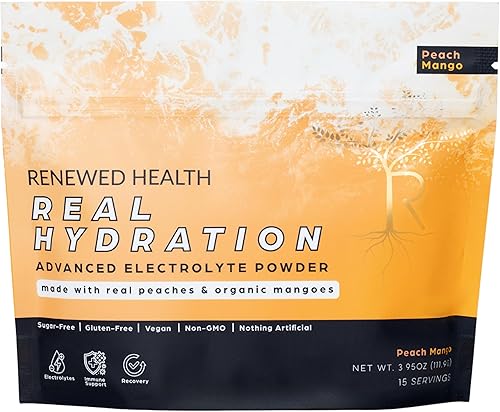 Real Hydration Advanced Electrolyte Powder - Fabricado con frutas orgánicas reales y sal rosa - Cero azúcar y vegano - Soporte de hidratación,