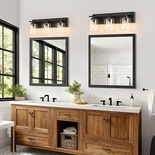 Miniatura 58 de 3 lámparas modernas de baño sobre el espejo, luces de tocador de oro negro para apliques de pared de baño con pantallas de vidrio blanco lechoso