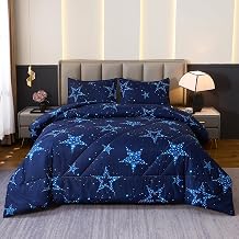 Caressma Star Comforter Teen Boy Girl Blue Galaxy Full Size Bedding Microfiber Set 3 Pieces with Pillowcases for All Seasons