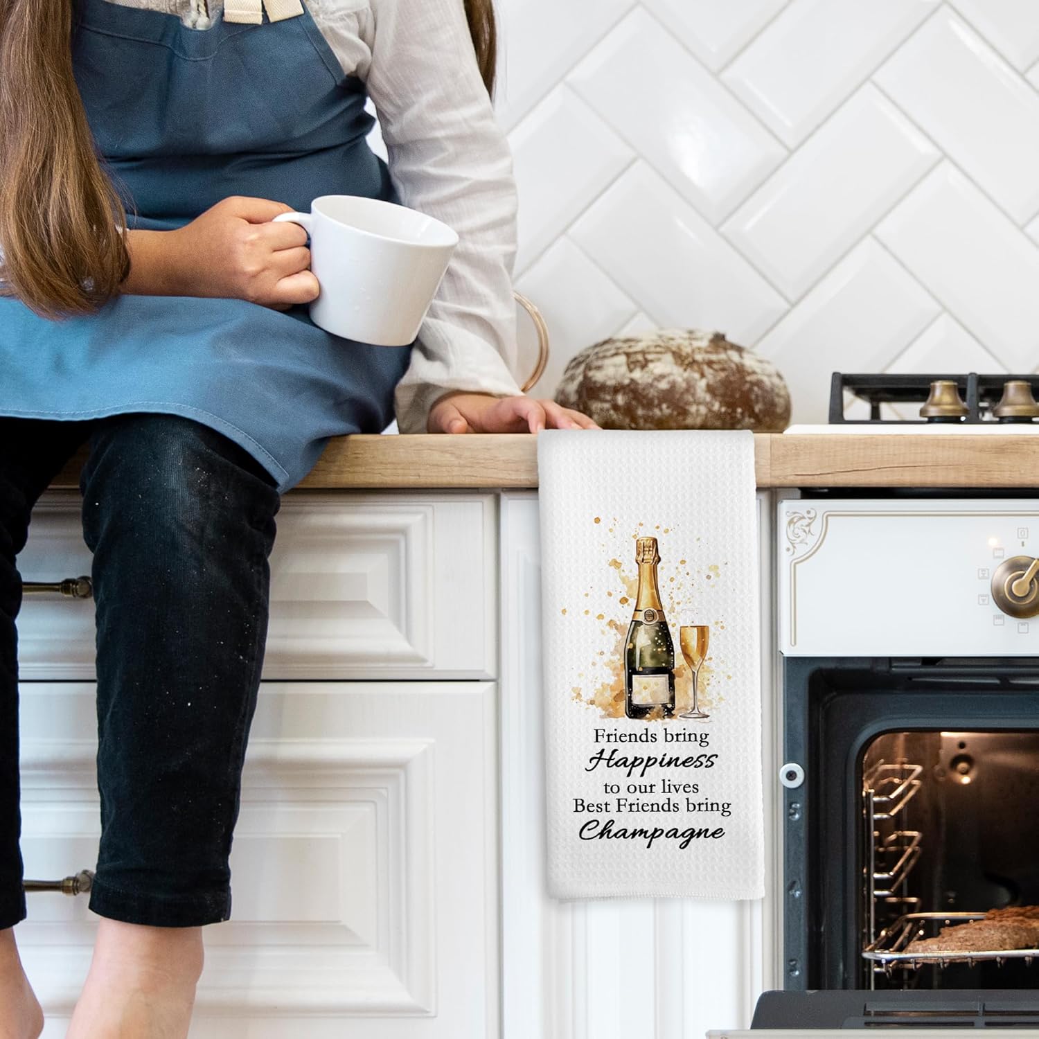 Funny Champagne Friend Kitchen Towels, Champagne Wine Lover Gifts for Women, Champagne Accessories Home Bar Bathroom Decor, Housewarming Decorative Tea Dish Towels 16x24 Inch - Image 3