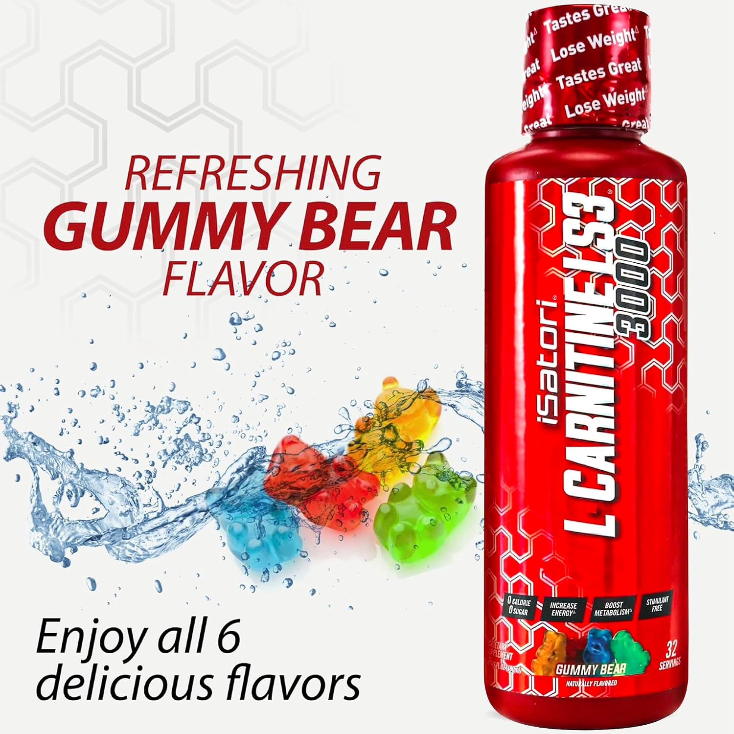iSatori L-Carnitine LS3 3000, Triple-Blend Liquid L Carnitine Supplement, with Acetyl & Tartrate, Stimulant Free, Low Calories, Sugar & Gluten Free, Keto-Friendly, Gummy Bear Flavor (32 Servings)
