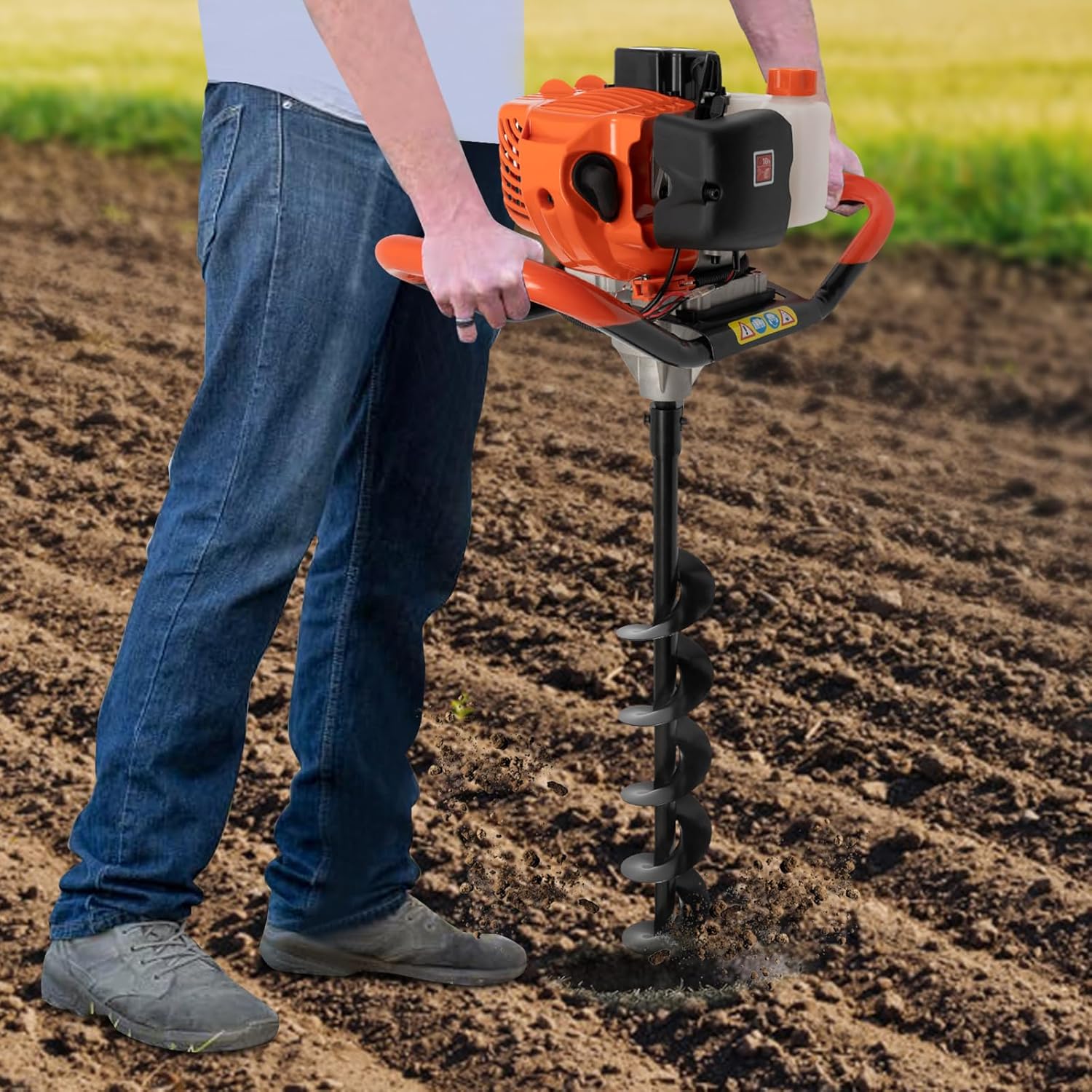 52cc Auger Post Hole Digger with 3 Drill Bits(4 & 6& 8 Inch Set),2-Stroke 2.3HP Gas Post Hole Digger,Single Cylinde Earth Burrowing Machine for Farm Garden Plant