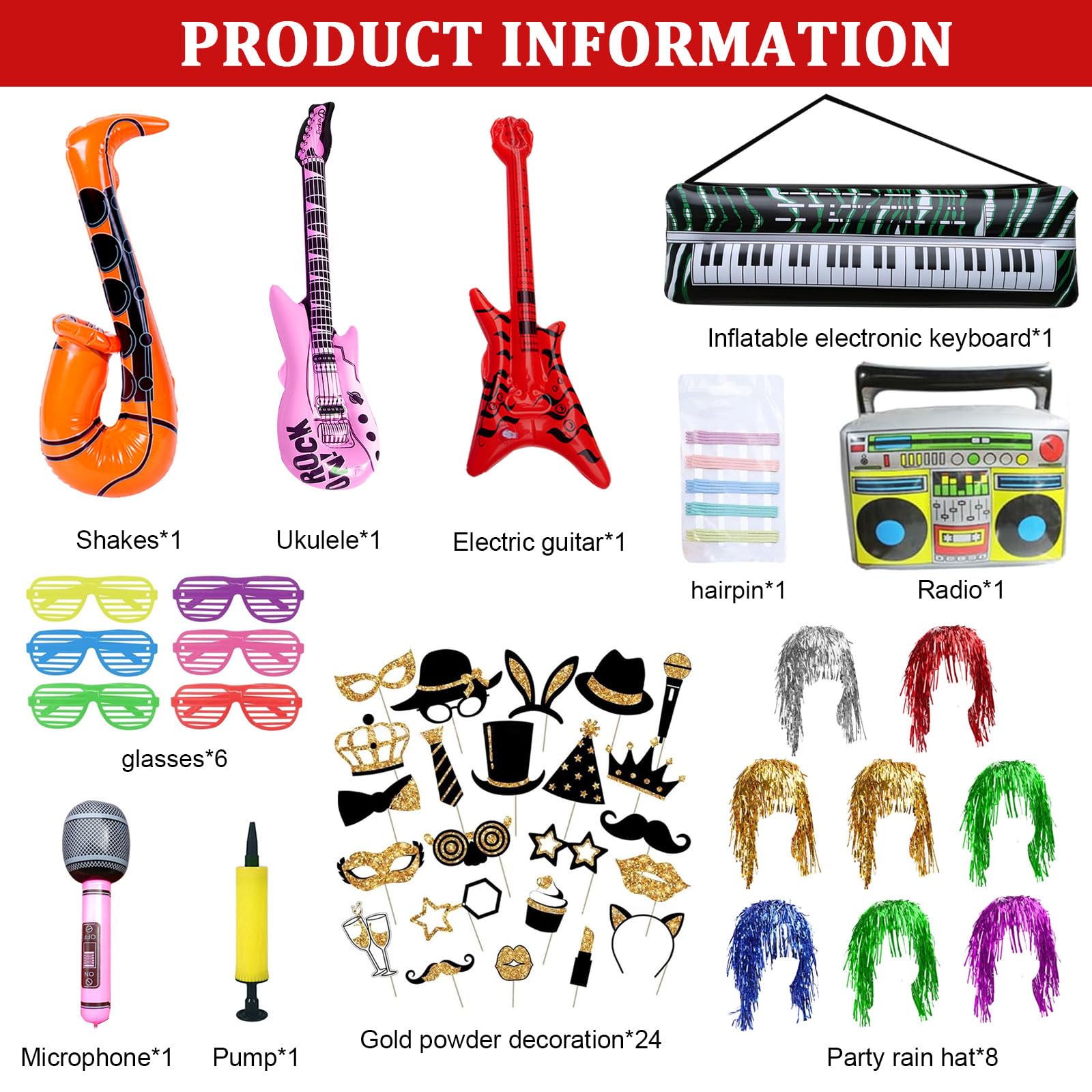 65 pezzi di accessori per feste, accessori per fotobox, accessori per foto per accessori di festa per matrimonio, Halloween, Natale, decorazione da tavolo per compleanno, Carnevale, decorazione per