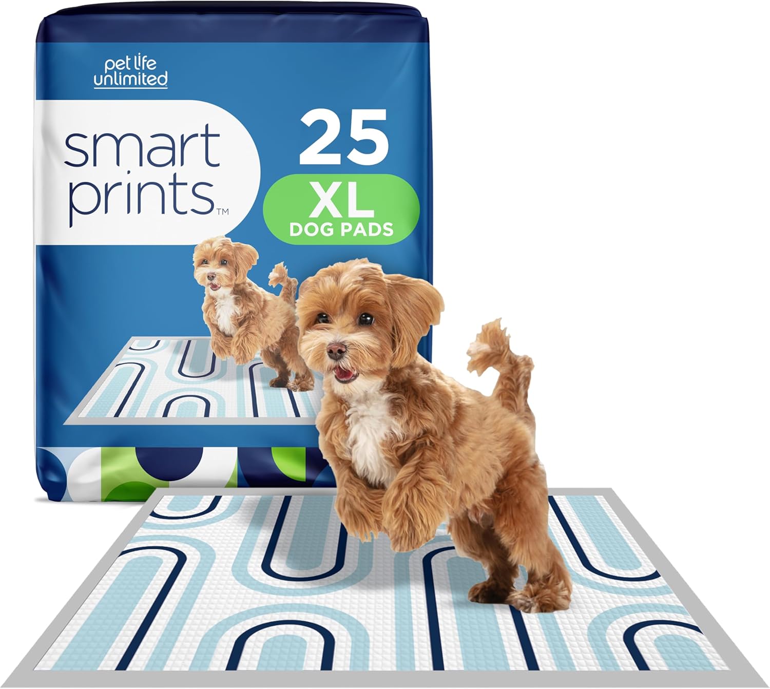 Pet Life Unlimited Smart Prints Extra Large Puppy Pads – Odor Controlling Dog Pee Pads with Wetness-Activated Fragrance – USA Made – 26″ x 30″ – 25 Count (XL) Pet Life Unlimited Smart Prints Extra Large Puppy Pads – Odor Controlling Dog Pee Pads with Wetness-Activated Fragrance – USA Made – 26″ x 30″ – 25 Count (XL)