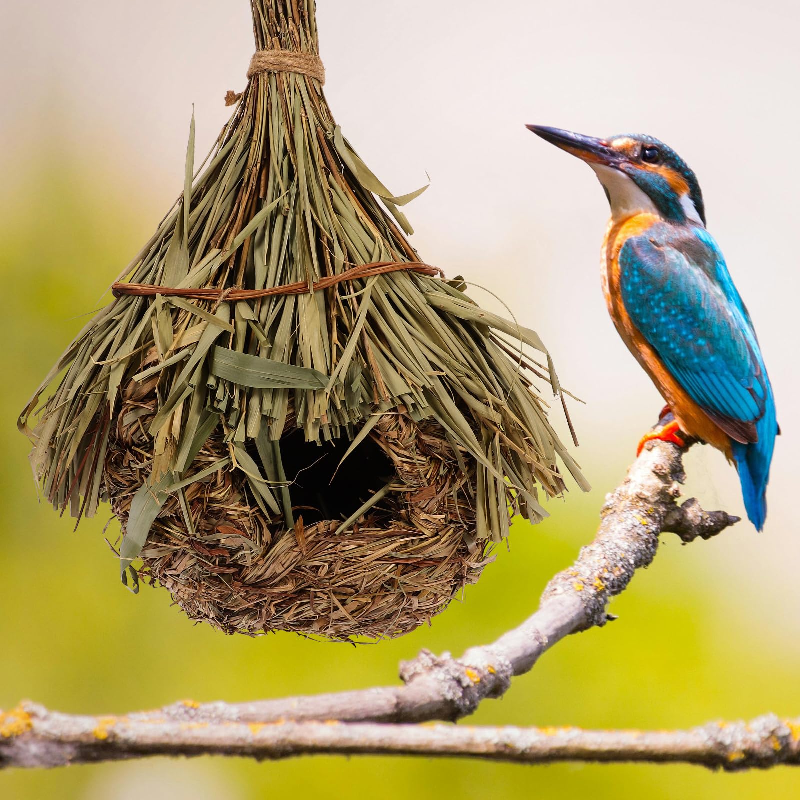 Nid d'oiseau colombe pour le salon - Mangeoire à oiseaux en bambou - Décoration en forme de goutte - Accessoires pour oiseaux à suspendre - Paille tissée