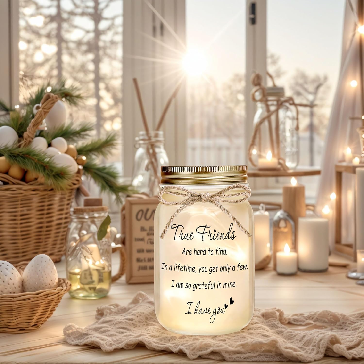 Best Friend Gift for Women - Mason Jar Night Light for Bestie,Christmas Thanksgiving Decor Birthday Gifts for Best Friend Woman - Image 6