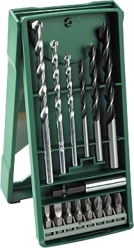 Bosch Professional Accessories Bosch Concrete Drill Bit And Screwing Set, Green, 15 Pieces, Wood Drilling Bit: 4/6/8, Concrete Drilling Bit: 5/6/8, Long-Lasting Use